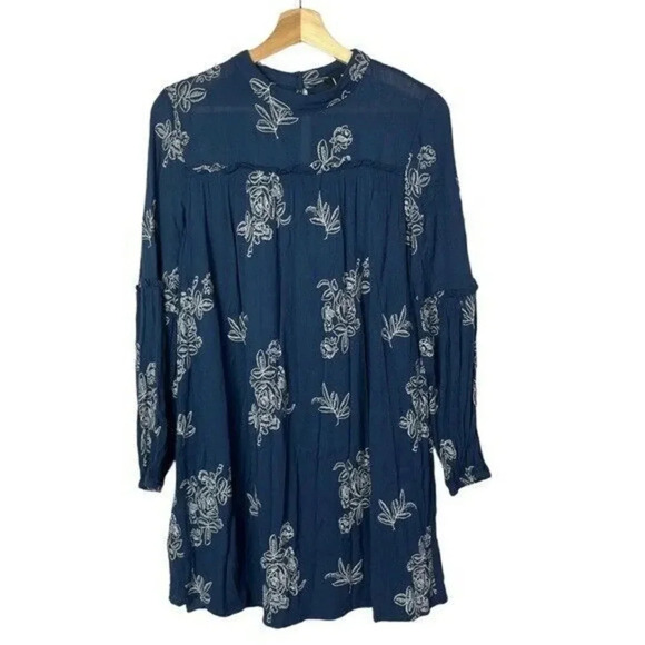 Lulu's No One Quite Like You Blue Floral Embroidered Long Sleeve Mini Dress S - Picture 3 of 6